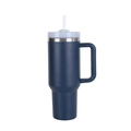Navy blue 40oz stainless steel insulated tumbler with handle and clear straw - 40oz / Stormy Sea