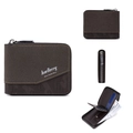 Baellerry short dark brown bi-fold wallet for men with multi-card slots and L-zipper - Dark Brown