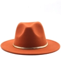 Elegant bright orange wool fedora hat with a stylish gold snake chain decorative band - M (56-58cm) / Orange