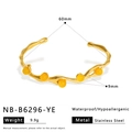 Detail view of wavy gold stainless steel bangle with yellow beads and size specifications - Yellow Bead (NB-B6296-YE)