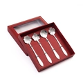 Japanese style stainless steel floral coffee spoon set in a red gift box - B Style Short Flower Spoon-Silver+Red Box / Silver/Red Box/4PCS