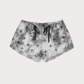 Grey tie-dye cotton shorts with cross patterns and drawstring in a flat lay view - XS / Black & White Tie-Dye