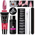 Kit extension unghie con polygel rosa glitter, soluzione, clip e attrezzi vari - Estate Rossa Glitter (PGS008)