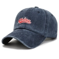 Adjustable vintage washed navy baseball cap with red China embroidery and curved brim - Adjustable / Navy Blue