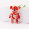 Cute teddy bear keychain with red and pink rhinestones and a heart-shaped chest detail - Multicolor 3