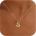 Polished gold initial S pendant necklace for women on a sleek curb chain necklace - Gold S