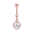Rose gold heart belly button ring with zircon pendant and sparkling dancing stone - Style 10