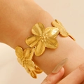 Adjustable golden flower bracelet featuring intricate brushed metal texture and 3D floral petals - Brushed Five-Petal Large Flower (H-164)