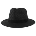 Classic black straw fedora hat with breathable checkered weave and ribbon band - Black Grid