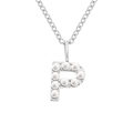 Elegante collana in acciaio inossidabile argento con ciondolo a lettera P e perle. - P-Argento