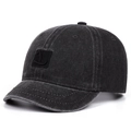 Cappellino da baseball in denim lavato grigio scuro con visiera corta e patch logo - Nero
