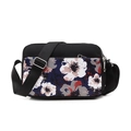 Women's black oxford fabric crossbody bag with vibrant floral print and multi-compartments - Ink Flower