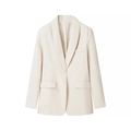 Detail of a beige shawl lapel blazer with a single-button closure and flap pockets - XS / White Top