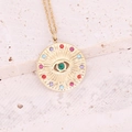 Collana in acciaio inossidabile dorato con ciondolo a occhio e zirconi colorati - Design Occhio con Pietra Verde Raggio di Sole (2#)
