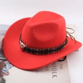 Ethnic red western cowboy hat with woven band and silver bull head detail - Tibetan Cloth Bull Head / Red