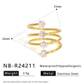 Detail of 18K gold plated spiral stainless steel ring with four clear zircons - Spiral Four-Stone Style (NB-R24211)