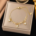 Golden stainless steel heart pendant chain bracelet with sparkling zircon stones - Gold Heart White Zirconia Bracelet