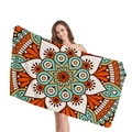 Vibrant mandala geometric pattern beach towel with bohemian orange and teal ethnic motifs - Style 5