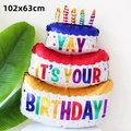 Grand ballon gâteau d'anniversaire à étages avec bougies colorées, 102x63 cm - Gâteau coloré à 3 couches