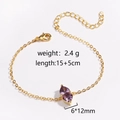 Detail of double purple heart birthstone bracelet in gold with size and weight specs - Double Heart Style / Gold with Purple Zirconia