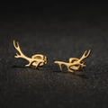 Elegant gold stainless steel reindeer antler stud earrings for women with minimalist design - Gold