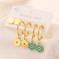 Set of three 18K gold plated stainless steel hoop and stud earrings with enamel details - 3 Pairs Evil Eye Petal Set
