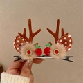 Cute Christmas hair clip with brown antlers, red pompoms and small berries on a black base - 60- Christmas Antler Hair Clip #Gem Brown Plush Pair