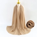 Chiffon pearl headscarf in khaki color shown on a model with fabric texture detail - Khaki