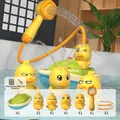 Electric duck bath toy set with blue motorboat and multiple water spray attachments - Electric Spray Duck Rechargeable [1 Boat 4 Ducks + Shower]