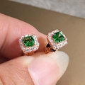 Square emerald green zircon halo stud earrings with rose gold plating finish - Rose Gold Plated + Green Zirconia