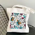 White canvas tote bag featuring colorful chemistry lab equipment and formula prints - C14 Chemistry Lab No Inner Pocket No Zipper