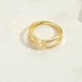 Double-layered open ring with butterfly motif and clear zircon stones in golden finish - Double Layer Open Ring (JZ0458-5)