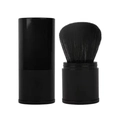 Detail view of portable retractable makeup brush with black soft bristles and protective lid - Large Black Powder Brush