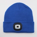 Dark blue knitted beanie for adults featuring an integrated 4-bead LED light for outdoor use - 4-LED Style / Light Royal Blue