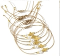 Set of 6 adjustable woven bracelets with faux pearls and golden cross charms - Cross Pearl 6-Piece Set