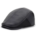 Men's black faux leather baseball cap featuring side mesh panels for warmth and breathability - Adjustable / Plain Black