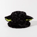 Detail showing the black plush faux fur texture and green inner ears of the bucket hat - Adult Size (56-58cm) / Black Green Ears