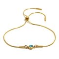 Bracciale regolabile a catena serpente dorata con una zirconia blu cielo rotonda - Oro-Zirconia Blu Mare