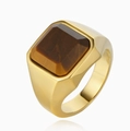 Men's titanium steel signet ring with square tiger eye stone in gold finish - US 9 / Gold Tiger's Eye