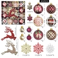 Detailed 45pcs Christmas ornament set featuring red and gold baubles, snowflakes and reindeer - New MJBK07 Wine Red Champagne Gold