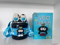 Black 800ml insulated water bottle with blue silicone sleeve and cute cartoon figures - 800ML Luck Party Insulation Cup - Black