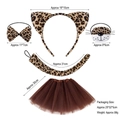 5-piece leopard costume set with cat ears headband, bow tie, tail, and brown tutu skirt - Leopard Ear 4-Piece Set + Coffee Tutu Skirt