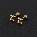 Detail of golden steel butterfly stud earrings with secure screw-on ball back closure - Square / Gold