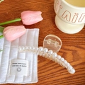 Elegant clear acrylic hair claw clip with white pearl accents on wooden background - No. 13 Large Small Pearls Large 11cm