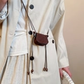 Retro dark brown suede mini crossbody bag with fine cord and decorative wooden beads - Dark Brown Retro Frosted Leather Mini Lanyard Decorative Bag