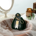 Elegant dark green velvet wedding candy bag with leather flap and golden Xi tag - Dark Green with Xi Tag