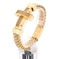 Men's hip-hop gold stainless steel cable chain bracelet with T-shaped magnetic clasp - 21cm / Gold (KB166615-KFC)