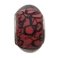 Red barrel-shaped DIY bead with black abstract patterns and silver metal caps - Swirl Pattern Style (11513)