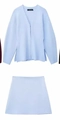 Women's light blue knit set featuring a V-neck cardigan and A-line mini skirt - S / Light Blue