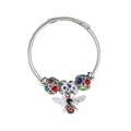 Silver cable bracelet with colorful crystal beads and a sparkling bee charm pendant - Silver Bracelet-Multicolor